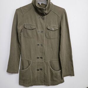 Prana Womens Tori Military Utility Jacket Sz S Olive Green Button Up Knit